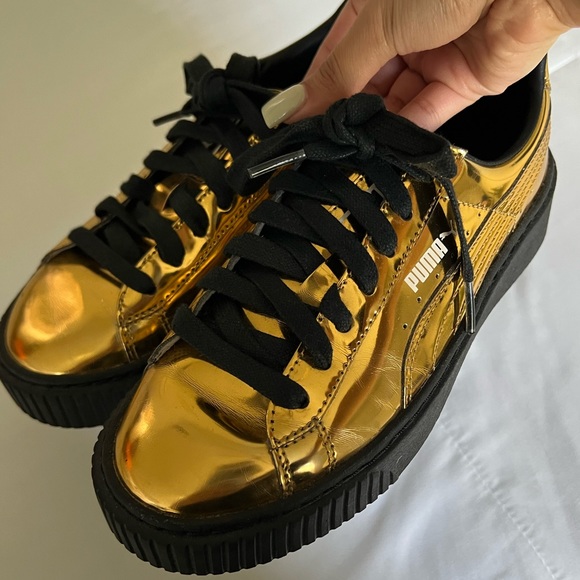 puma basket platform metallic gold